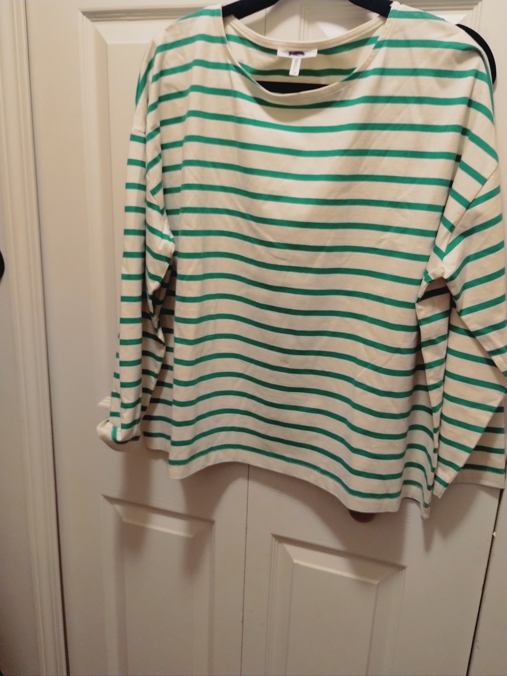 Maurices Cream Top with Green Stripes - Long Sleeve Tee